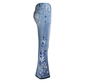 Jeans de Mujer con Bordado, Corte de Campana, Cintura Alta, Diseño Floral, Estilo Vintage, OEM, Personalizado, Venta al Por Mayor - Product Image 4