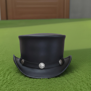 Chapeau haut-de-forme en cuir noir fait main, style steampunk victorien gothique, pour mariage, festival, cosplay, cadeau - Product Image 2