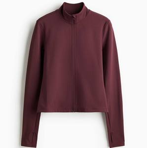 Chaqueta deportiva de media cremallera para mujer, manga larga, con logo personalizado, al por mayor, para correr, yoga, tops cortos, ropa de fitness con capucha para invierno - Product Image 1