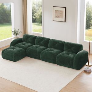 Divano a L per Soggiorno con Base in Spugna ad Alta Densità 32D, Design Trapuntato in Velluto Morbido, Antiscivolo ed Ergonomico, Combinazione Libera - Product Image 1