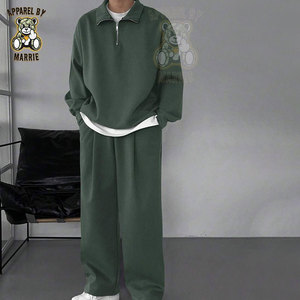 Chándal de mezcla de algodón personalizado para hombre, ropa deportiva de marca privada OEM, conjunto de dos piezas para correr, chándal informal de invierno grueso. - Product Image 2