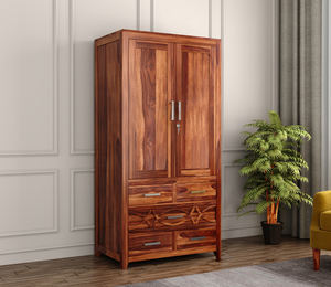 Armario de Madera Allan Sheesham de 2 Puertas (Acabado Miel) con 2 Cajones y 4 Estantes, Mueble de Almacenamiento para el Hogar - Product Image 1