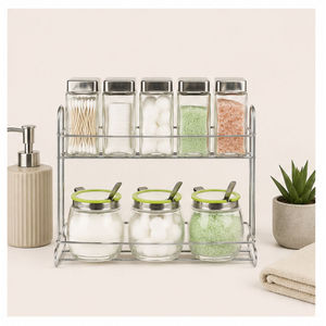 Standing Type for <b>Kitchen</b> Condiments and Seasonings Modern Design Dust Proof Double Tier Metal Spice <b>Rack</b> <b>Storage</b> Holder - Product Image 4