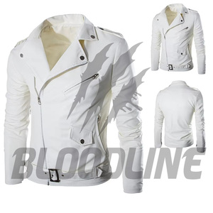 Chaqueta de Motociclista de Cuero PU Negra para Hombre, Corte Ajustado, Cierre de Cremallera, Cuello Camisero, para Otoño - Product Image 3