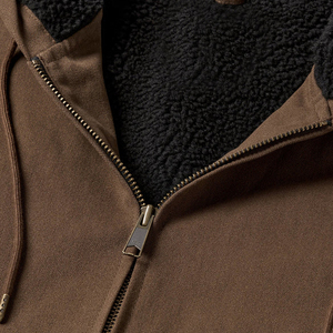 Men Brown Hooded Zip-Up Jacket With Fleece Lining And Front Pockets Winter Protection Workwear - Product Image 5