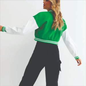 High Quality Women Varsity Baseball <b>Jacket</b> Custom Letterman Coat Wool <b>Leather</b> Sleeves OEM ODM Factory Sample Service - Product Image 2