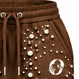 Custom Brown Pearl Beaded Jogger Pants Women Luxury Pearl Embellished Drawstring Sweatpants Casual Streetwear <b>Fleece</b> <b>Trousers</b> - Product Image 5
