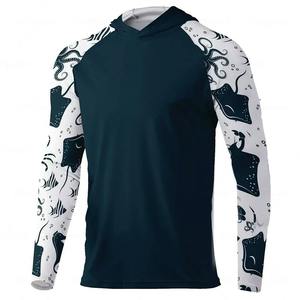 Men's Light Blue Long Sleeve Hooded Fishing Shirt Quick Dry UPF 50 Sun Protection Pullover <b>Top</b> Solid Color Adult Size - Product Image 1