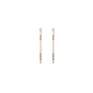 Pendientes colgantes minimalistas de barra con diamantes cultivados en laboratorio, talla baguette y redondos, de 35 mm de largo, en oro macizo de 14K y 18K, al por mayor. - Product Image 3