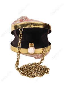 Pochette ronde en coquille d'ormeau rouge naturel avec cadre doré, sac de soirée marin de luxe, sac à main de déclaration pour resort, export OEM - Product Image 6