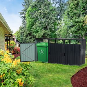 Caseta Metálica para Basureros de Exterior, Acero Galvanizado Inoxidable, Almacenamiento para Jardín, para 3 Contenedores de Basura, Resistente a la Intemperie y Duradera - Product Image 1