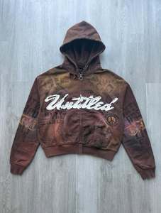 Sweat à capuche zippé court personnalisé pour homme, délavage vintage, imprimé graphique mixte, détails brodés, finition vieillie, sweats à capuche premium - Product Image 1