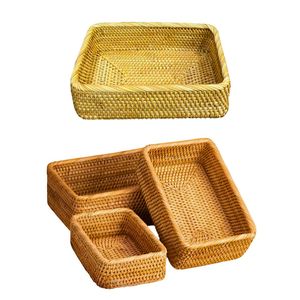 Durable Rectangular <b>Wicker</b> RATTAN <b>BASKET</b> / TRAY 3 Sizes for Kitchen, Dining and Countertop <b>Storage</b> - Product Image 1