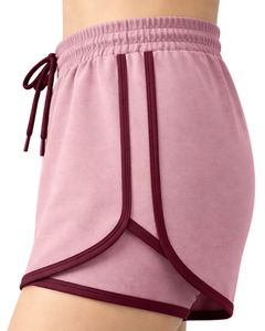 Shorts de détente pour femmes en rose poussière et bordeaux, taille élastique avec cordon de serrage, en coton et polyester doux, vêtements de nuit décontractés, shorts confortables pour l'été - Product Image 1