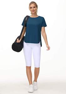 เสื้อยืดสีฟ้าอมเขียวสำหรับผู้หญิง ผ้าฝ้าย แขนสั้น คอกลม สวมใส่สบายในฤดูร้อน เนื้อผ้านุ่ม ระบายอากาศได้ดี น้ำหนักเบา เสื้อยืดเรียบง่าย - Product Image 6