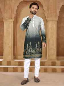 Conjunto de Kurta y Pijama para Hombre, en Rayón Pesado, Bordado, con Estampado de Diseñador - Product Image 5