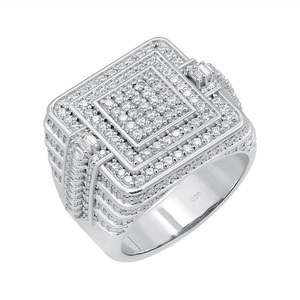 Handmade Hip Hop Cluster <b>Ring</b> with Prong <b>Set</b> Rhodium Plated <b>Sterling</b> <b>Silver</b> for Unisex Everyday Wear Anniversary man's Gift <b>Ring</b> - Product Image 1