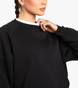 เสื้อสเวตเชิ้ตคอกลมโอเวอร์ไซส์สำหรับผู้หญิง สีม่วงล้วน แขนยาวทรงหลวม ผ้าฝ้าย ระบายอากาศได้ดี เหมาะสำหรับใส่ในฤดูใบไม้ร่วง - Product Image 6