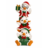 Figurines de canards de Noël en famille, décoration de vacances en résine à 3 niveaux avec des bonnets de Père Noël, boîte cadeau et décoration de table festive pour la maison
