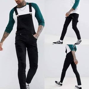 Overoles de Mezclilla Negros para Hombre, Corte Ajustado, Desgastados, Cintura Alta, Estilo Casual para Trabajo, Primavera - Product Image 6