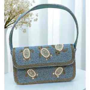 Sac coloré indien fait main perlé, artisanat ethnique de luxe, poignée baguette en perles de verre, accessoire de mode durable et tendance en cristal - Product Image 6