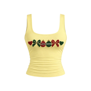 Débardeur Jaune Mini en Gros avec Broderie Pailletée Personnalisée, Col Carré, Haut Décontracté pour Ensemble Femme Printemps/Été - Product Image 1