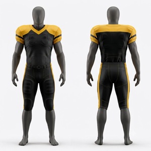<b>Custom</b> Men's American Football Uniform Black Yellow Sublimated Jersey Padded Pants Moisture Wicking Fitted Sportswear - Product Image 1