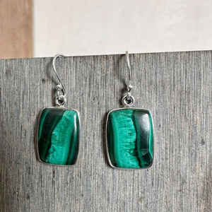 Solid 925 Sterling Silver Dangle <b>Earrings</b>, Natural Malachite Tear Drop Long <b>Earrings</b>, Handmade Gemstone Jewelry, Gift for Her - Product Image 3