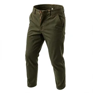 Pantalones Chinos de Lona de Algodón Verde Oliva para Hombre AMKOOR ENTERPRISES, Cierre de Botones, Corte Recto, Peso Medio, Transpirables, Ideales para Primavera - Product Image 3