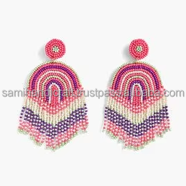 Pendientes colgantes de moda con tela bordada y envoltura de hilo Pendientes de aro elegantes con bordado - Product Image 3