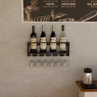 Mueble Bar Plegable de Pared con Luces LED, Madera Maciza de Mango, Estante para Vinos y Mesa Abatible para Bar en Casa
