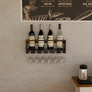 Meuble bar mural pliable avec éclairage LED, en bois de manguier massif, avec porte-bouteilles et table rabattable pour bar à domicile - Product Image 3