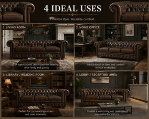 Sofá Chesterfield Tradicional de Cuero Marrón de 3 Plazas con Respaldo Acolchado y Brazos Enrollados, Sofá Clásico para Sala de Estar, Oficina, Vestíbulo de Hotel - Product Image 6