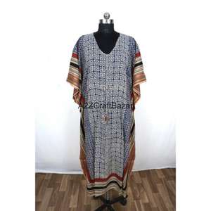 Caftán Indio Hecho a Mano con Estampado Floral, 100% Algodón Puro, Vestido Midi con Estampado Indio, Vestido Cómodo para Fiesta, Caftán de Algodón para Mujer - Product Image 3