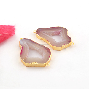 Conector de rebanada de ágata de geoda Natural, par de geoda con borde dorado, abalorio de doble bucle, fabricación de joyas, Conector de collar DIY - Product Image 3