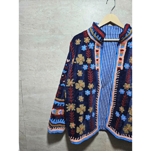 New Arrival Elegant Handcrafted Suzani Velvet <b>Jacket</b> Winter Floral Chic Suzani Coat At Factory Price Gift for her - Product Image 2