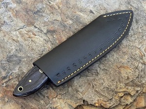 Cuchillo de caza/para desollar hecho a mano con hoja de acero de Damasco de 3 mm, mango de madera, funda de cuero, calidad DIY, OEM disponible - Product Image 5