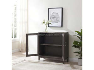 Moderno Mueble de Almacenamiento de Madera Maciza con Doble Puerta y Vidrio, Hecho a Mano en Rajasthan, para Sala de Estar - Product Image 2