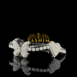 Brazalete TASNIM Unisex de Plata 925 con Baño de Rodio Blanco, Diseño Clásico de Corazón y Mariposa, con Diamantes Moissanite VVS en Engaste de Puntas - Product Image 3