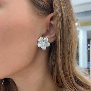 Boucles d'oreilles clous de luxe en or massif 14K 18K, serties pavé de diamants de laboratoire taille ronde 20 mm, étincelantes, pour mariage, avec fermoir poussoir - Product Image 5