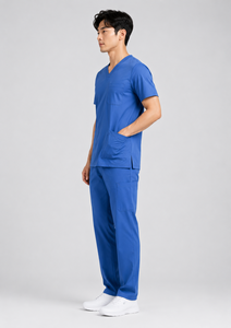 Ensemble de blouses médicales bleues 100 % coton, col en V, manches courtes, uniforme d'hôpital, vêtements de travail médicaux, vente en gros OEM - Product Image 2