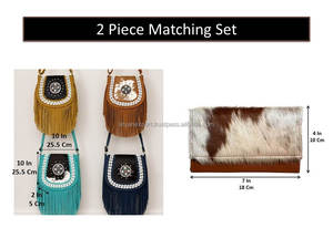 Nuevo en 2026: Conjunto de 2 Piezas de Bolso Bandolera y Cartera de Cuero Vacuno con Flecos y Pelo Genuino de Alta Calidad para Mujer - Product Image 2