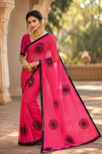 Indian Traditional Ethnic Beautiful Georgette Saree with Embroidery <b>Sequins</b> Work for Women Wedding <b>Party</b> Wear Elegant Outfit - Product Image 2