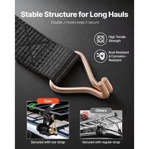 Cinghie a cricchetto nere per portascatole da montare su tubo quadro, larghe 1,5 pollici x lunghe 7,4 piedi, con doppi ganci a J da 50 pollici - Product Image 5