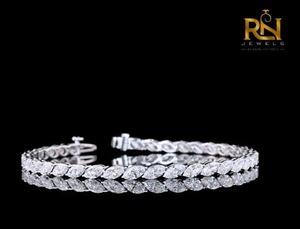 Marquise Cut Lab Grown Diamond Tennis Bracelet Leaf Shape Eternity Link Bracelet 9K 14K 18K <b>Solid</b> <b>Gold</b> Fine Jewelry - Product Image 1