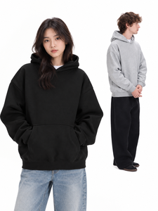 Classic Fleece Pullover Hoodie Adjustable <b>Tied</b> Drawstring Hood Front Pouch Pocket Gathered Sleeve Cuffs Ribbed Waistband - Product Image 5