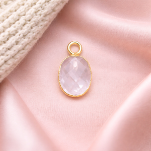 Charme en pierre précieuse de quartz clair |   Pendentif ovale facetté 8x10mm |   Fournitures de bijouterie en or massif - Product Image 1
