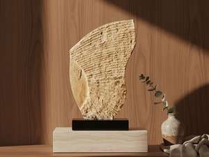 Escultura de Travertino Tallada a Mano sobre Base de Mármol Negro, Elegante Estatua Artística de Piedra, Decoración para el Hogar, Regalo Único - Product Image 2