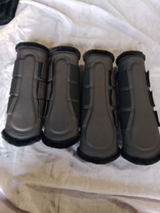 BRAND ZONE Equine Boots Patent Leather Horse Tendon Brushing Boots Splint Boots with 8MM Neoprean and Faux Fur <b>Equestrian</b> horse - Product Image 1