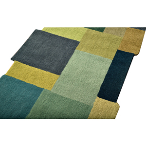 Tapis d'appoint géométrique contemporain en laine et viscose tufté à la main, à poils ras, patchwork rectangulaire irrégulier 3D - Product Image 1